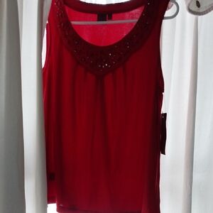 212 Collection Red Embellished Scoop Neck Tank